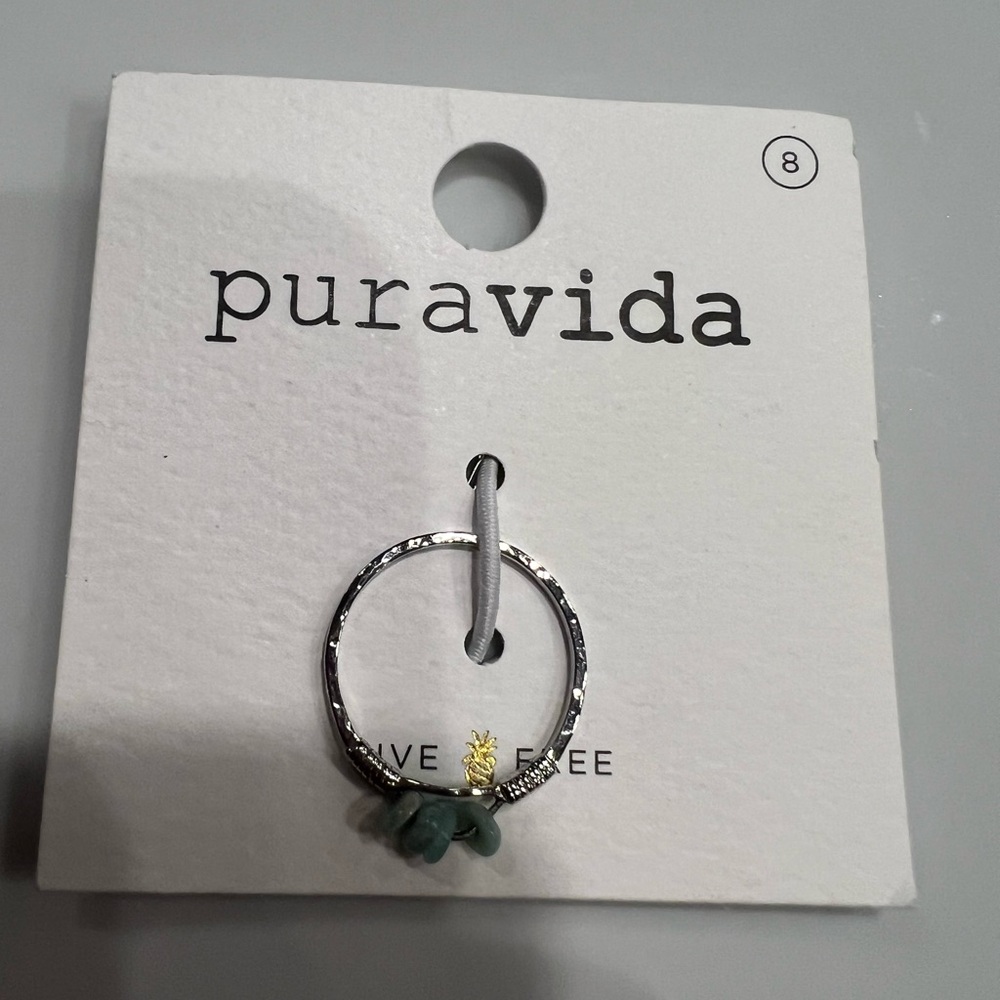 Pura Vida Silver and Green Bohemian Ring